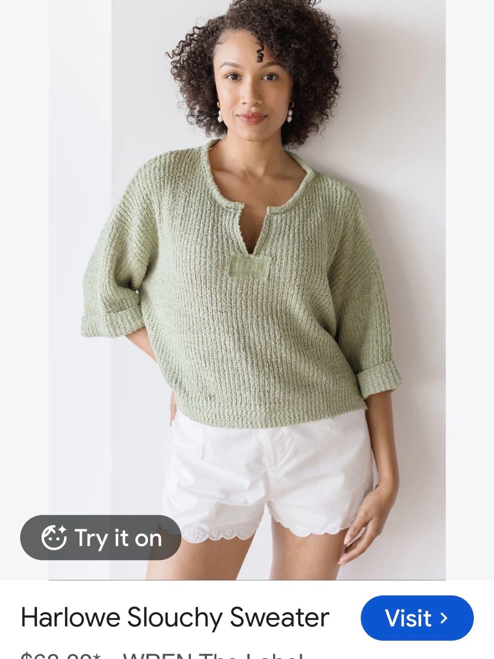 Wren Light Olive V-Neck Knit Sweater